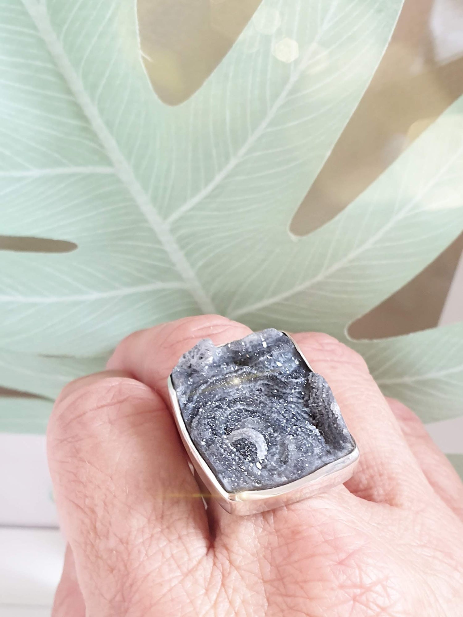 Großer Sterlingsilber Ring mit Achat Rose