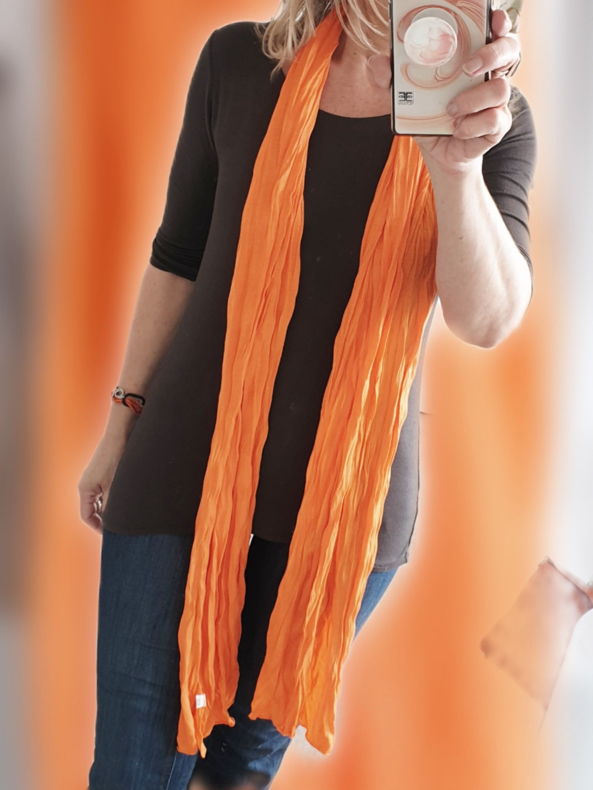 Langer, schmaler Jersey Schal in Orange