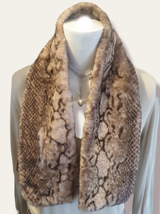 Schal Schalkragen / Kunstfell mit Schlangenmuster / Beige Braun