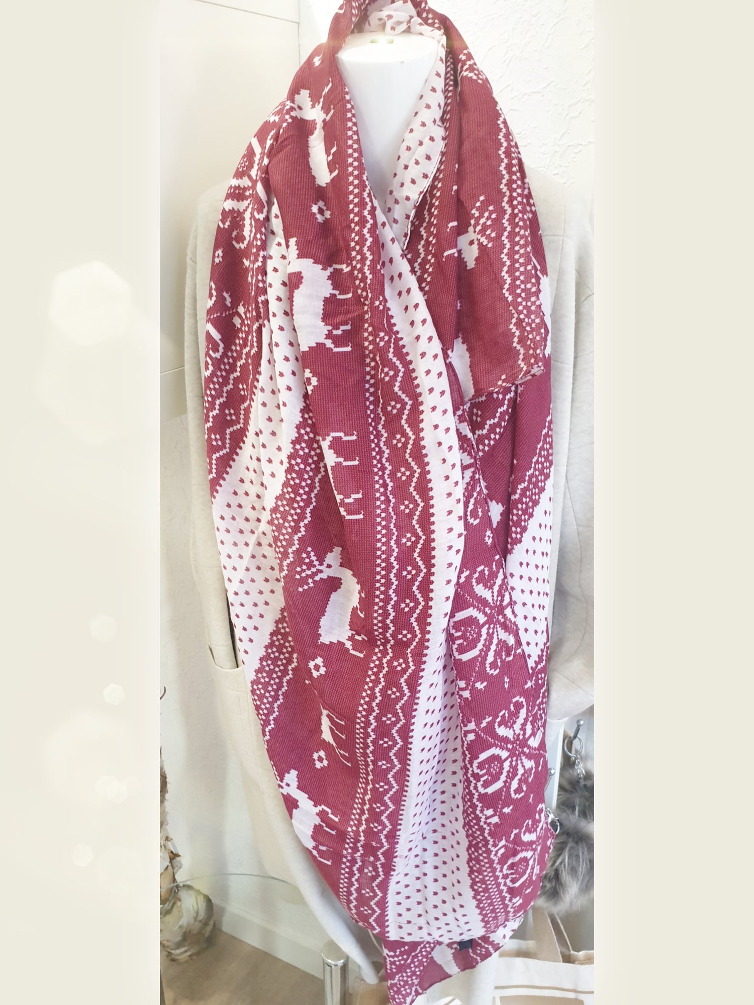 Schal Tuch Norwegermuster Rot Creme