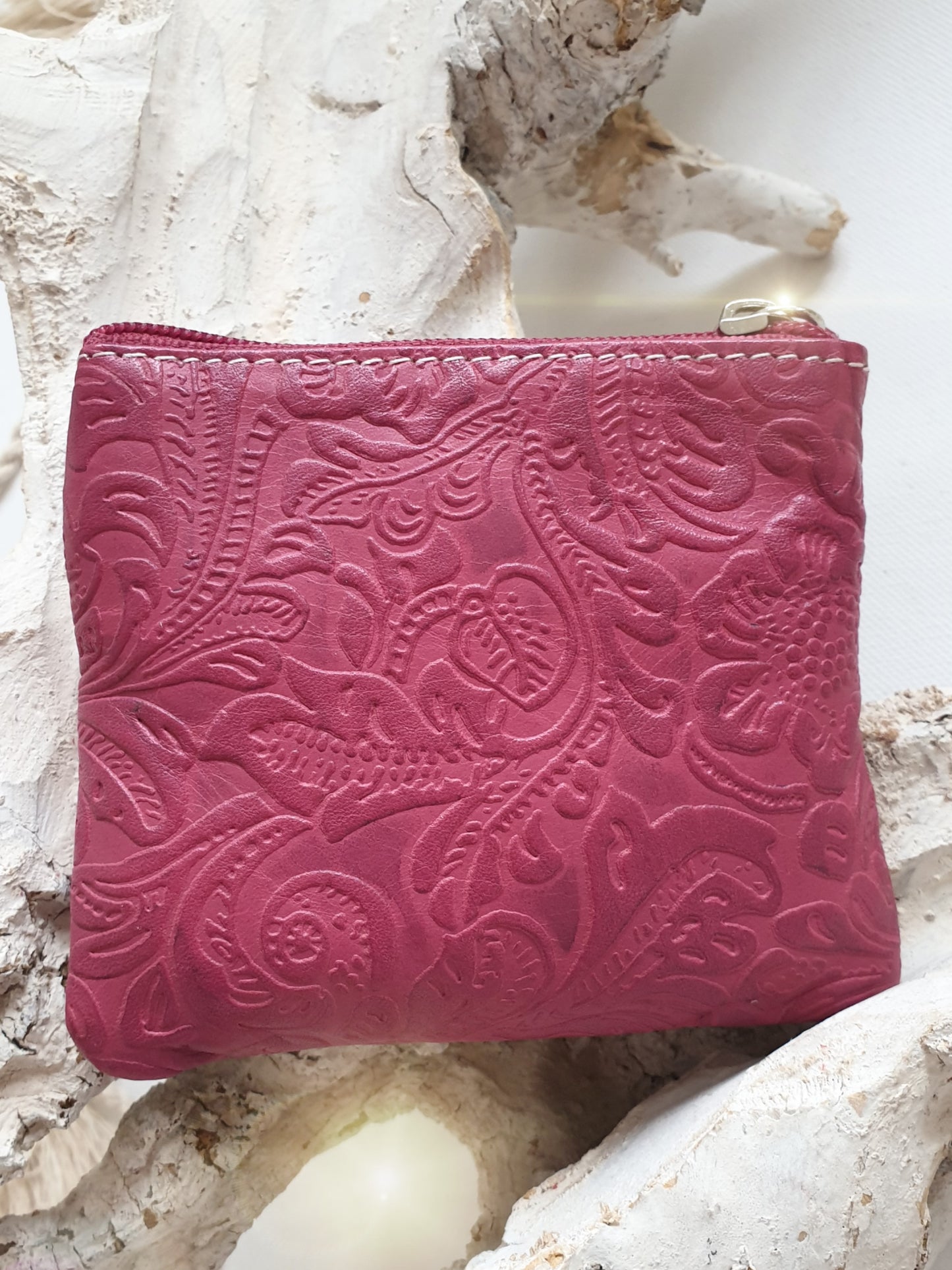 Schlüsselmäppchen BAG in Bag Schlüsselanhänger Leder pink mit Blumen Muster