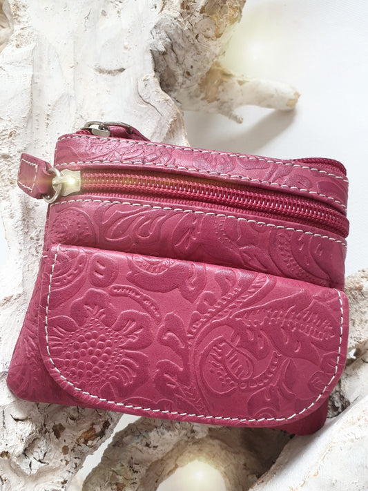 Schlüsselmäppchen BAG in Bag Schlüsselanhänger Leder pink mit Blumen Muster