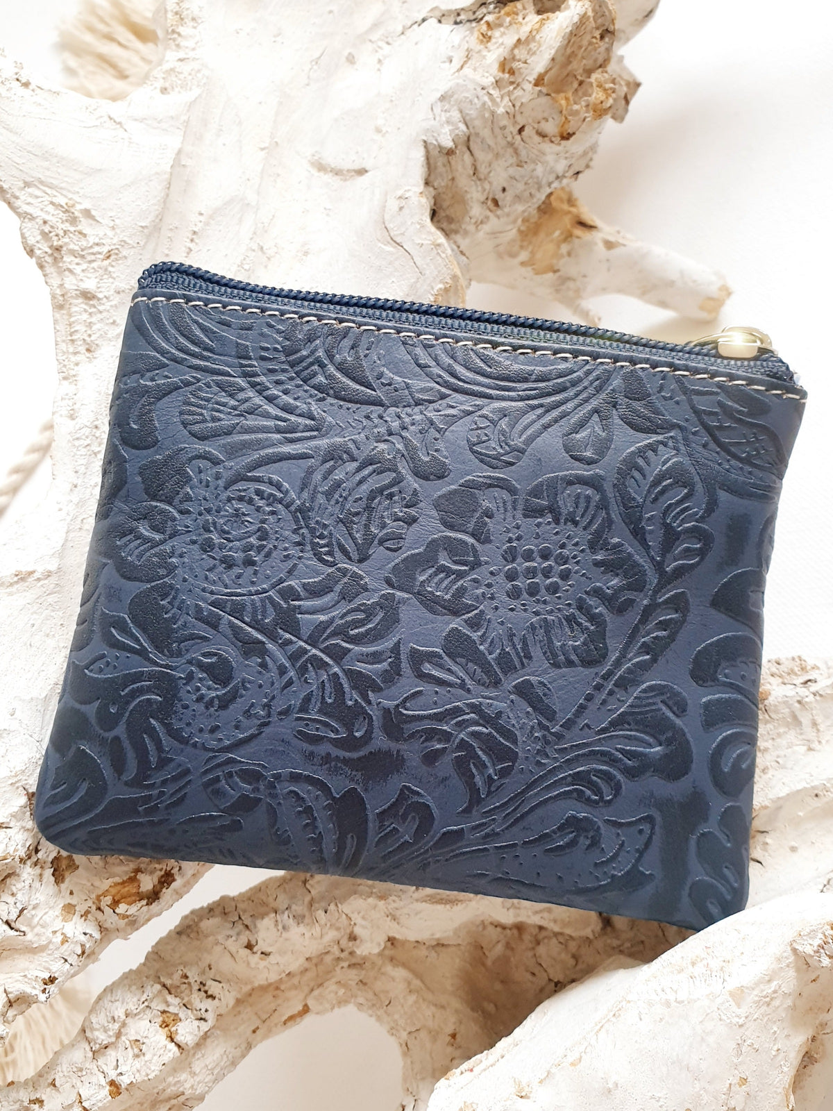 Schlüsselmäppchen BAG in Bag Schlüsselanhänger Leder blau mit Blumenmuster