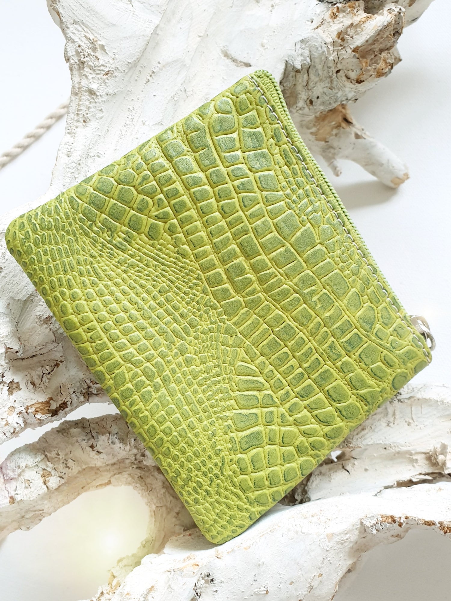 Schlüsselmäppchen BAG in Bag Schlüsselanhänger Leder grün mit krokomuster