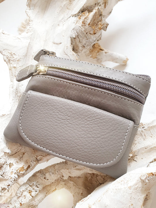 Schlüsselmäppchen Schlüsselanhänger aus Leder in grau