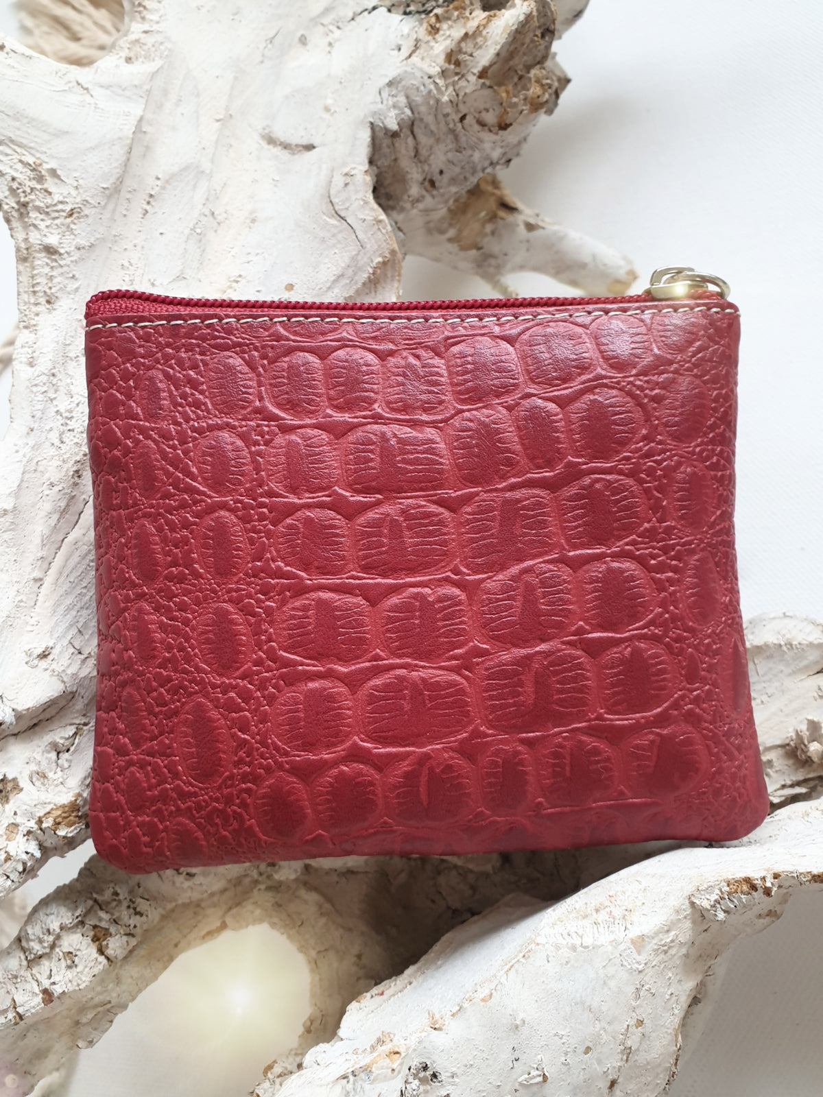 Schlüsselmäppchen Schlüsselanhänger aus Leder in rot 