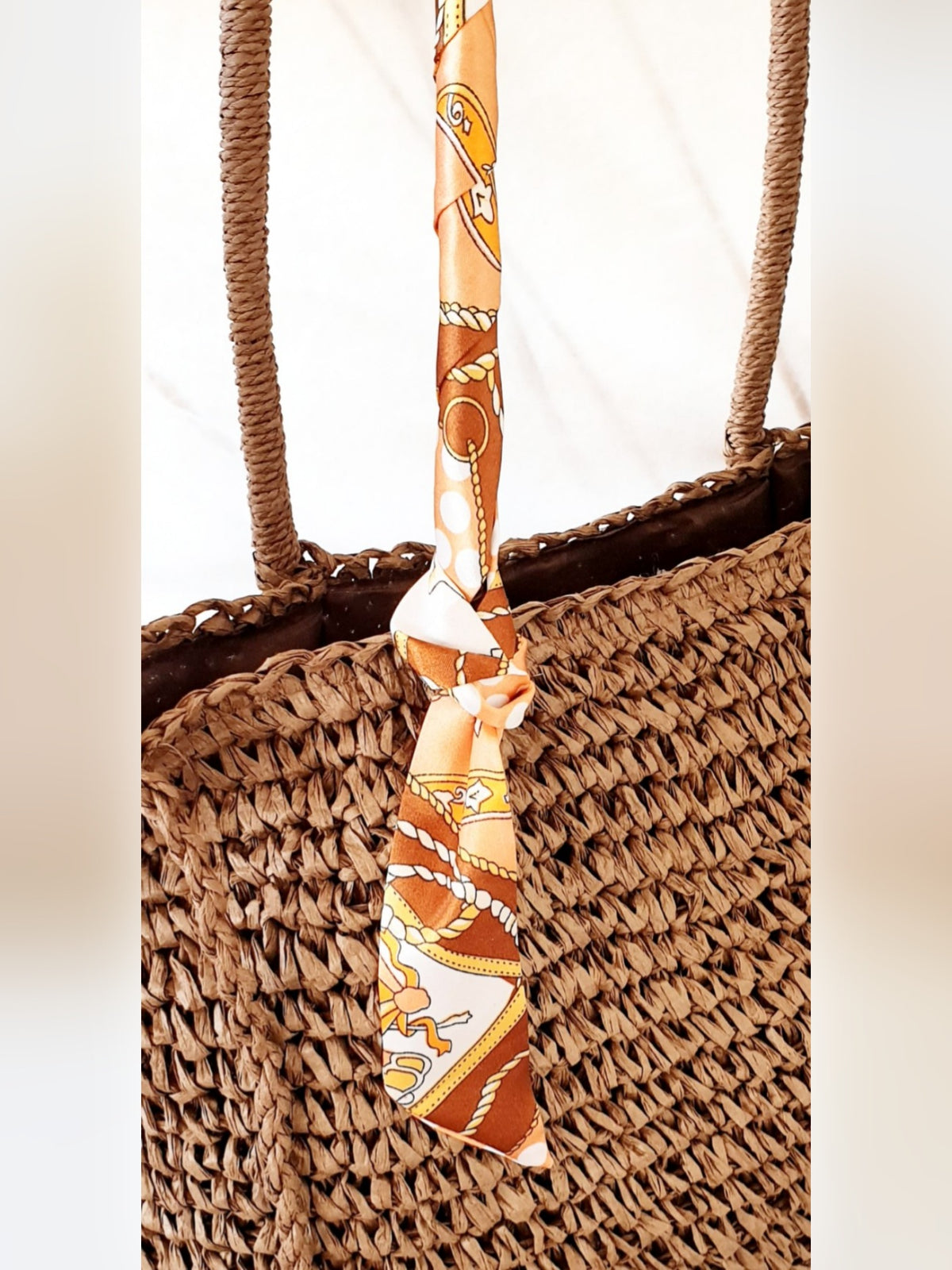 Satinband  Taschenhenkelband Haarband - Orange Cremebeige - gemustert