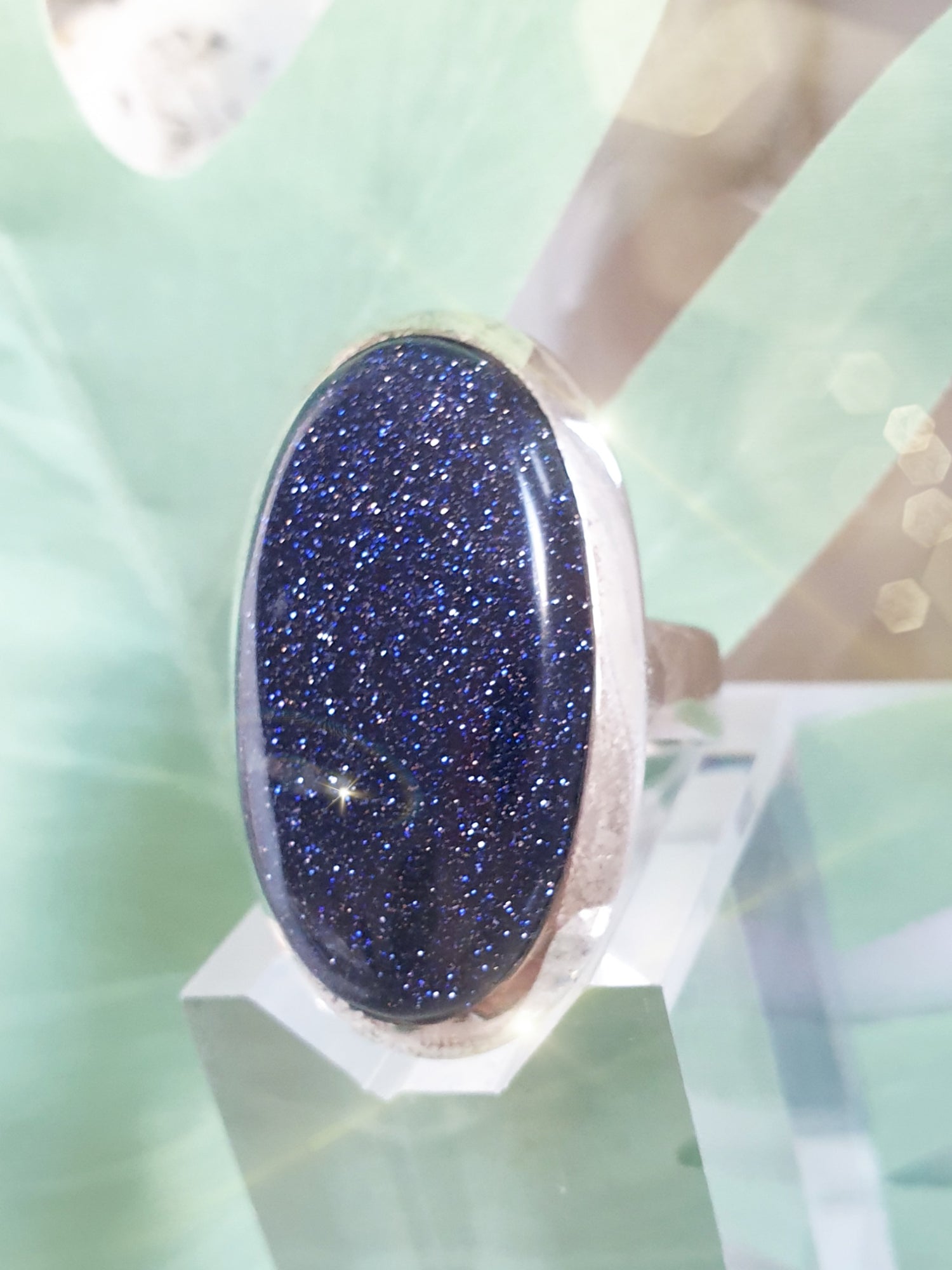 Sterlingsilberring mit großem Blaufluss-verstellbar