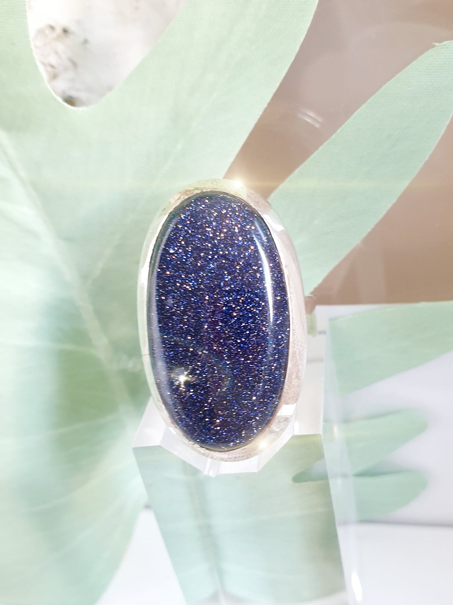 Sterlingsilberring mit großem Blaufluss-verstellbar
