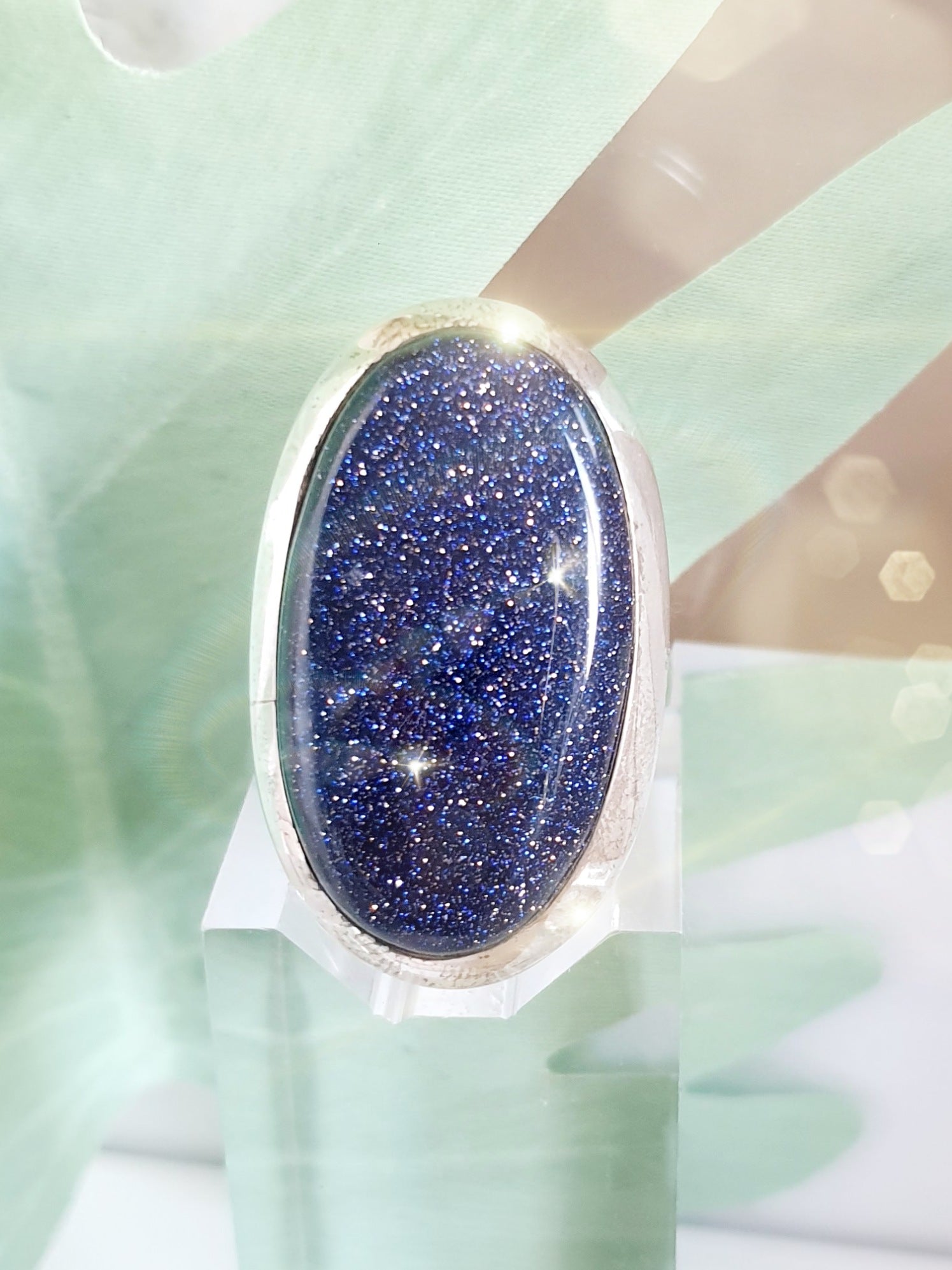 Sterlingsilberring mit großem Blaufluss-verstellbar