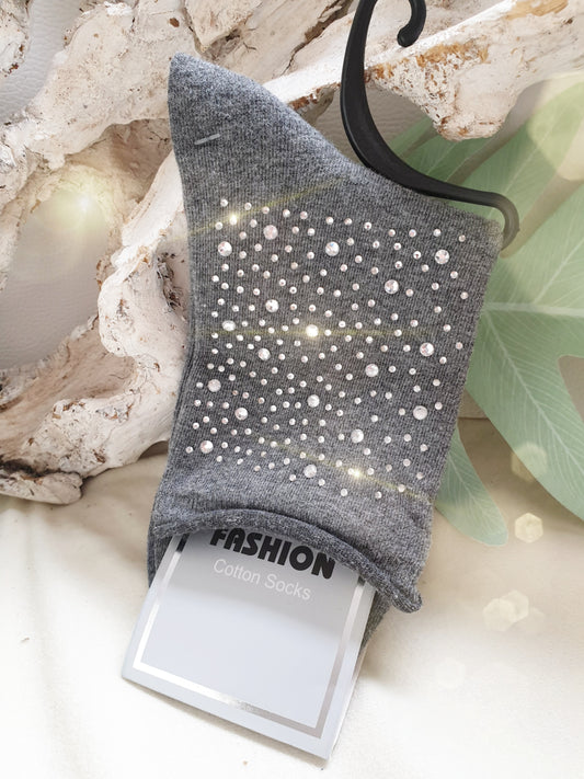 Graue Socken mit Glitzer und Strass