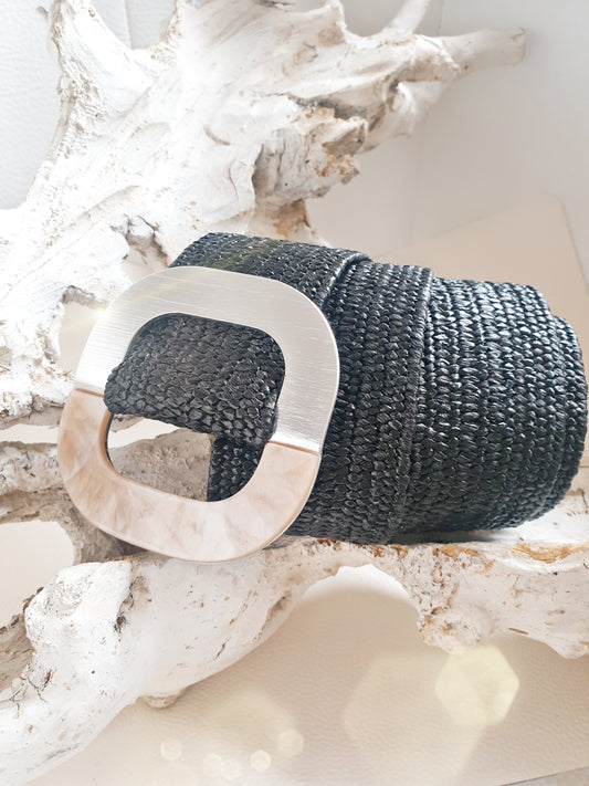 Stretchgürtel im Bastlook Schwarz mit toller Schnalle