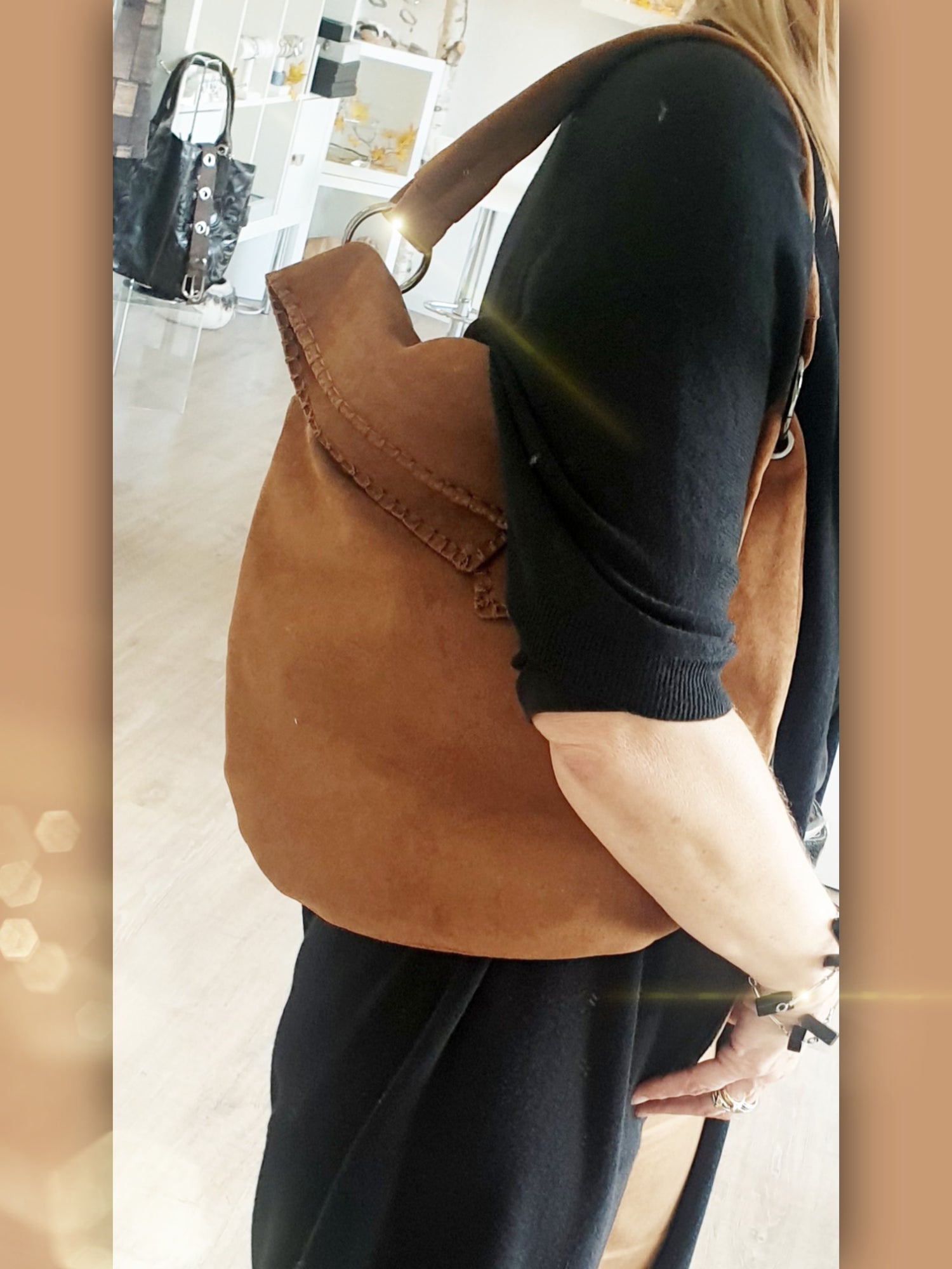 Tasche Wildleder Optik in Camel