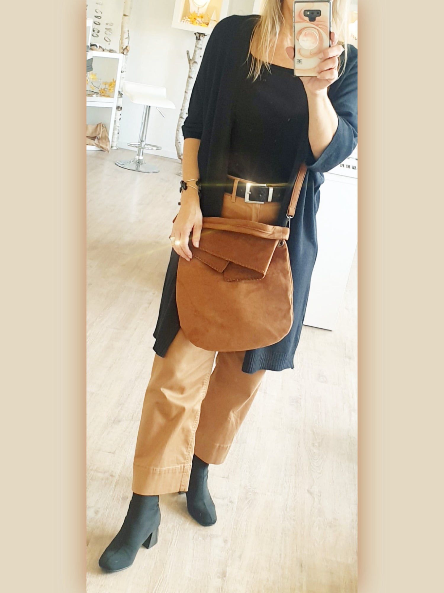 Tasche Wildleder Optik in Camel