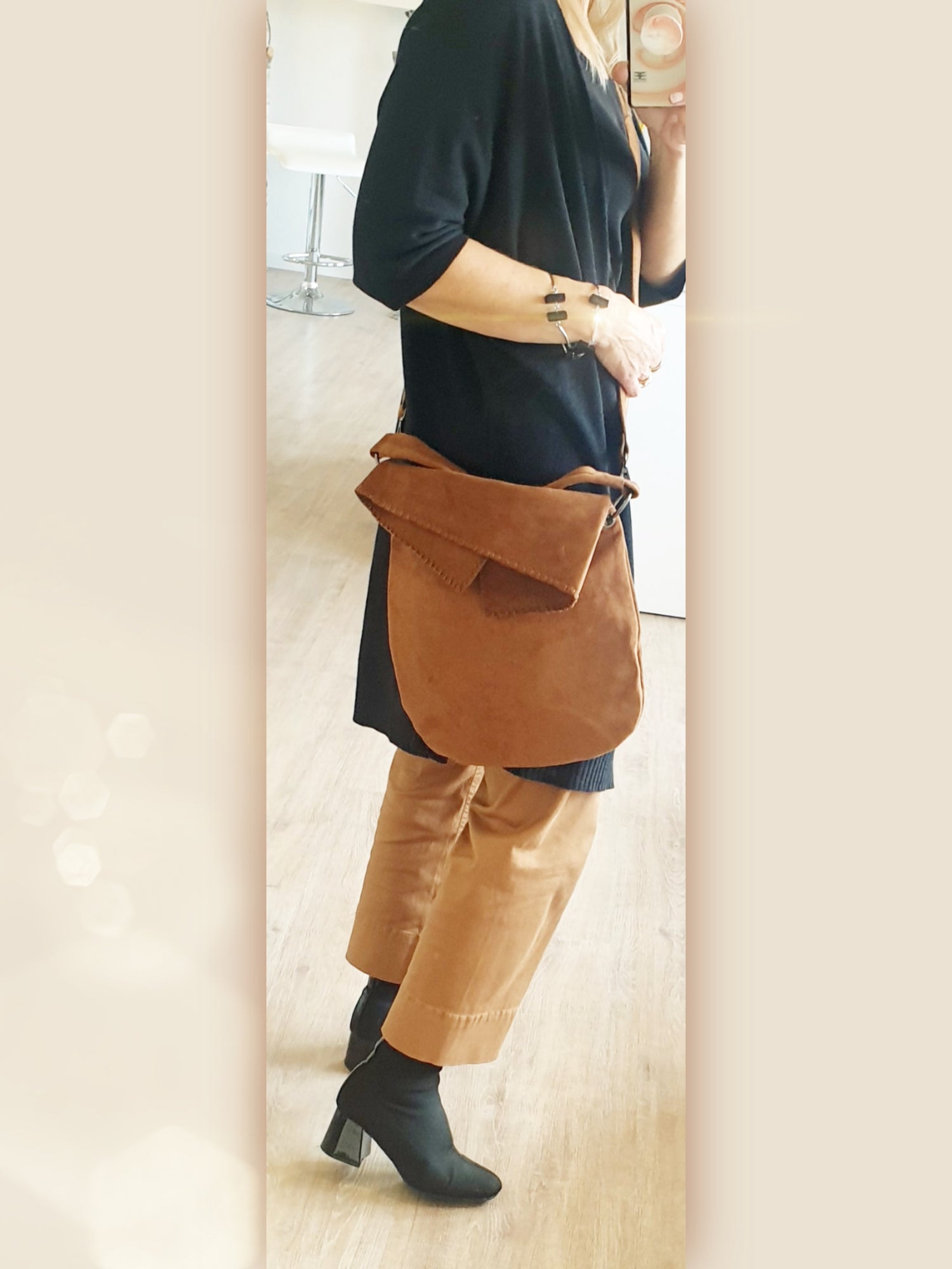 Tasche Wildleder Optik in Camel