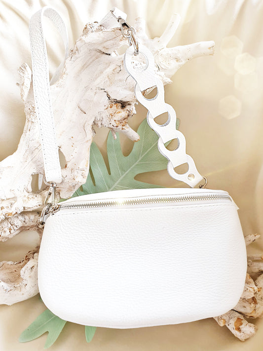 Taschengurtverlängerung aus Leder in Weiß