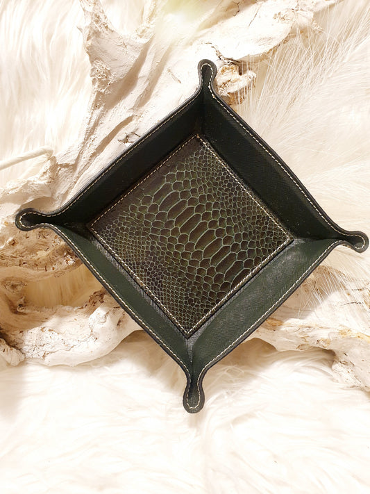 Taschenleerer Leder mit Schlangenprägung dunkelgrün